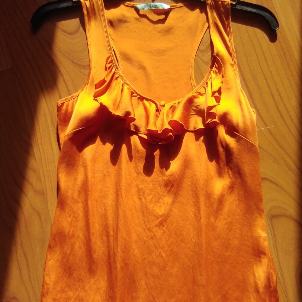 Marciano Silk Top With Ruffled Neckline